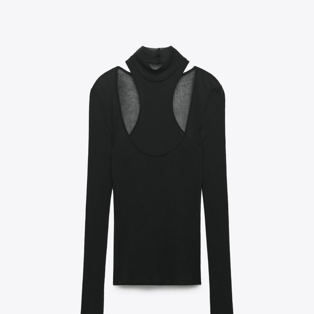 Zara Black Ribbed Knit Top